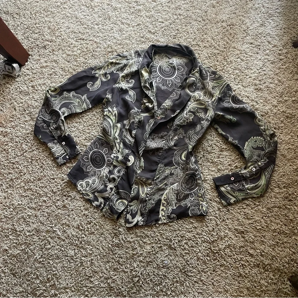 Ann Taylor Black Paisley-Print Blazer with Cream & Green Accents - Picture 2 of 7